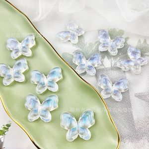 Perle acrylique scintillante en forme de papillon pour épingles à cheveux, porte-clés, accessoires vestimentaires, bijoux DIY faits à la main, transparente avec effet holographique bleu - Product Image 1