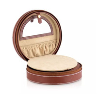 Boîte de rangement pour bijoux en cuir PU rond de luxe, pour femmes, petite pochette à bijoux personnalisée