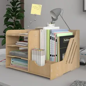 Büro Holz-Schreibtisch-Organisator Brief A4-Papier-Aktenregal mit vertikaler horizontaler Aktenhalter Versorgungsmaterial Aufbewahrungsbox Versand-Sortierer