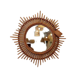 Round <b>Hand</b>-Woven Rattan Wall <b>Mirror</b> Bohemian Style Decorative Framed Sunburst Design - Product Image 3