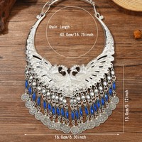Nouveau collier ras du cou imposant style bohème antique, grand paon en alliage de zinc, multi-couches, strass et pampilles en forme de pièce de monnaie