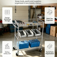 Chariot utilitaire commercial robuste avec étagères en fil métallique et paniers en fil métallique sur roulettes