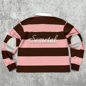 Camiseta de Manga Larga Térmica con Estampado de Rugby, Estilo Urbano, Bordado en la Solapa, Cuello Redondo, Botones, Estilo Polo a Rayas para Hombre - Product Image 4