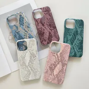 Funda trasera colorida de carcasa dura de PC de lujo para iPhone 14 pro Max a prueba de golpes Python Snakes Skin PU Funda de cuero para teléfono móvil