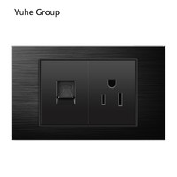 Prise murale en aluminium brossé noir de type C, norme américaine et thaïlandaise, indice de protection IP20, panneau tactile, design durable, interrupteur USB Type-C 10A/20A
