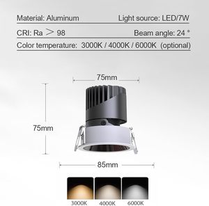 High End Modern Indoor Home Mall Office Commercial 5W/7W/15W/20W Aluminum Flush LED Spot Light High CRI 93 15/24/36 Beam - Product Image 2