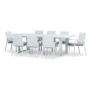 ชุดโต๊ะรับประทานอาหารหวายกลางแจ้งทรงสี่เหลี่ยมผืนผ้าชุดเก้าอี้8ตัวสำหรับสวนลานบ้าน - Product Image 1