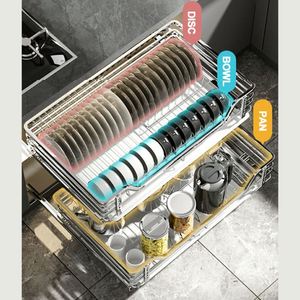 Accessoire de cuisine : Panier coulissant en fil métallique pour rangement domestique, séchoir à vaisselle et articles divers, avec glissières - Product Image 3