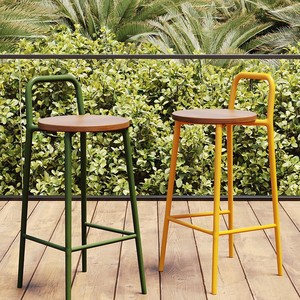 Chaise de bar extérieure moderne de luxe <span class=keywords><strong>en</strong></span> fer nordique, durable, avec base métallique stable, conçue pour un usage commercial dans les cafés et sur les balcons - Product Image 2
