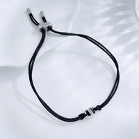 Bracelet fin minimaliste en cristal scintillant, cordon noir réglable, perle ovale, diamant de laboratoire en platine Pt950, vente en gros pour femmes