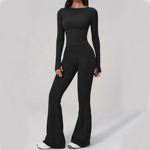 Ensemble de <span class=keywords><strong>sport</strong></span> pour femmes de haute qualité, haut à manches longues, pantalon évasé taille haute, activités de plein air, course à pied, fitness, respirant, gym, yoga - Product Image 6