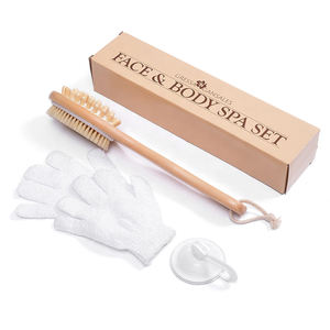 Nouveau design de poils de <span class=keywords><strong>sanglier</strong></span> naturels, nettoyage de la peau sèche et humide, manche en bois, <span class=keywords><strong>brosse</strong></span> corporelle et ensemble de gants - Product Image 1