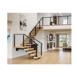 YL Top-Quality indoor Reta madeira do piso cabo trilhos Modern <span class=keywords><strong>Floating</strong></span> Staircase levou luz Stair Stair Design