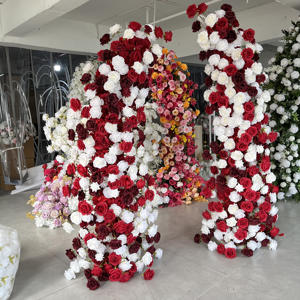 39 विंटेज बर्गंडी लाल गुलाब गुलाब का सींग शादी के आउटडोर चरण पृष्ठभूमि वाली सजावट के लिए यूकेलिप्टस पत्तियों के साथ - Product Image 3