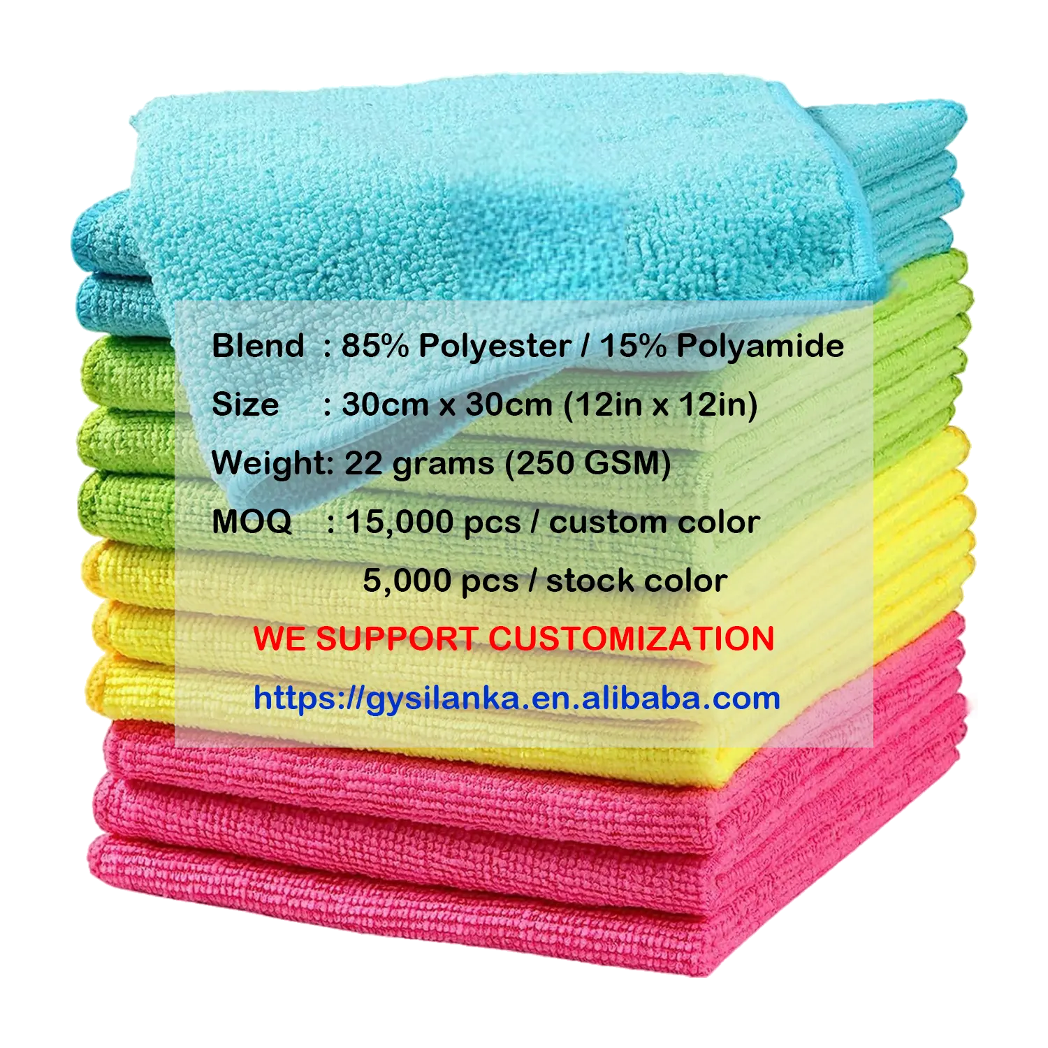 Kain pembersih Microfiber 250gsm 30cm x 30cm penjual terbaik di kain pembersih yang dapat digunakan kembali dibuat oleh produsen mikrofiber langsung