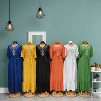 Robe longue maxi Abaya en polyester à col en V et manches longues, grande taille, vente en gros d'usine, vêtements traditionnels islamiques pour femmes, Eid Al Fitr 2026