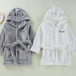 Unisex Newborn Flannel Fleece <strong>Bathrobe</strong> 280 GSM Dressing Gown with Woven Bath Rope for Home Use Child's Bathroom Accessory - Product Image 1