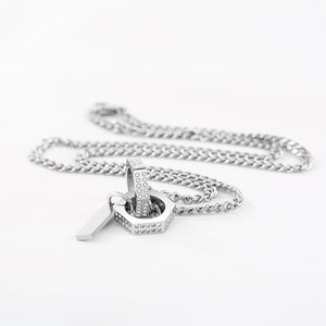 yunnique Geometric Stainless Steel Pendant <b>Necklace</b> With Pave Setting Diamond <b>Ring</b> For Men And Women Gift Jewelry - Product Image 3
