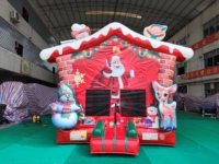 Château gonflable et toboggan gonflable de Noël avec Père Noël et rennes, thème Bonhomme de neige pastel