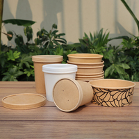 Logo Kustom Dicetak pada Tutup Mangkuk Kertas Kraft Tahan Air Ramah Lingkungan Biodegradable untuk Mie, Salad, Sup, Sekali Pakai, 750ml 1000ml