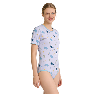 Mono de Dinosaurio Estampado para Adultos, 95% Algodón, 5% Elastano, con Mangas Cortas y Broches en la Entrepierna para Mujer - Product Image 5