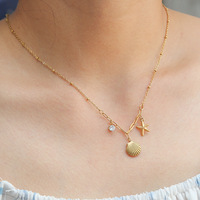 Collier ras du cou de luxe pour femme, pendentif coquillage doré, étoile de mer, strass et zircon