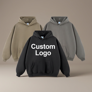 High Quality No <b>Strings</b> Fleece Oversized Polyester/Cotton Blend Pullover Hoodie Wholesale Custom Logo Printing Embroidered Men's - Product Image 3
