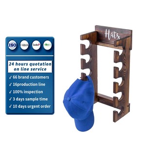 Rustik katı ahşap duvara monte beyzbol şapkası organizatör vitrin rafı ahşap şapka tutucu raf asılı kanca - Product Image 1