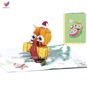 Carte de vœux hibou 3D faite à la main en papier artistique avec dorure métallique, vernissage mat, impression offset couleur personnalisée PAV pour événements spéciaux - Product Image 2