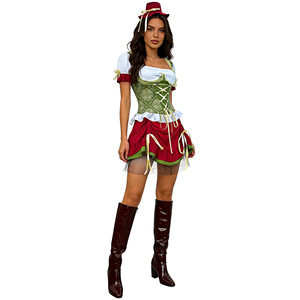 Conjunto de Disfraz Temático de Cerveza Bávara para Oktoberfest, Vestido Corto de 2 Piezas con Sombrero para Mujer, para Fiestas y Celebraciones - Product Image 1