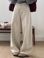 Celana Jeans Wanita Gaya Retro Musim Gugur Musim Dingin Terbaru, Pinggang Tinggi, Kaki Lebar, Model Sickle, Panjang Lantai, Bahan Denim Bernapas, Lurus dan Longgar