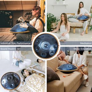 AOOLOO Tambor de Mano Hecho a Mano de 22 Pulgadas y 9 Notas, de Acero Inoxidable Duradero, de Una Sola Capa, 440/432 Hz, para Principiantes, Meditación, Música, Azul - Product Image 5