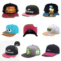 Gorras de Béisbol de Algodón Peinado de 6 Paneles con Diseño de Dibujos Animados, Bordado e Impresión Digital, para Adultos, Casuales, Deportivas, Hip Hop, para Exteriores, con Visera Plana