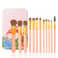 Set Kuas Makeup Pink Flamingo Gagang Emas Oranye Aplikator Kosmetik Wajah & Mata Kotak Penyimpanan Logam Perlengkapan Perjalanan
