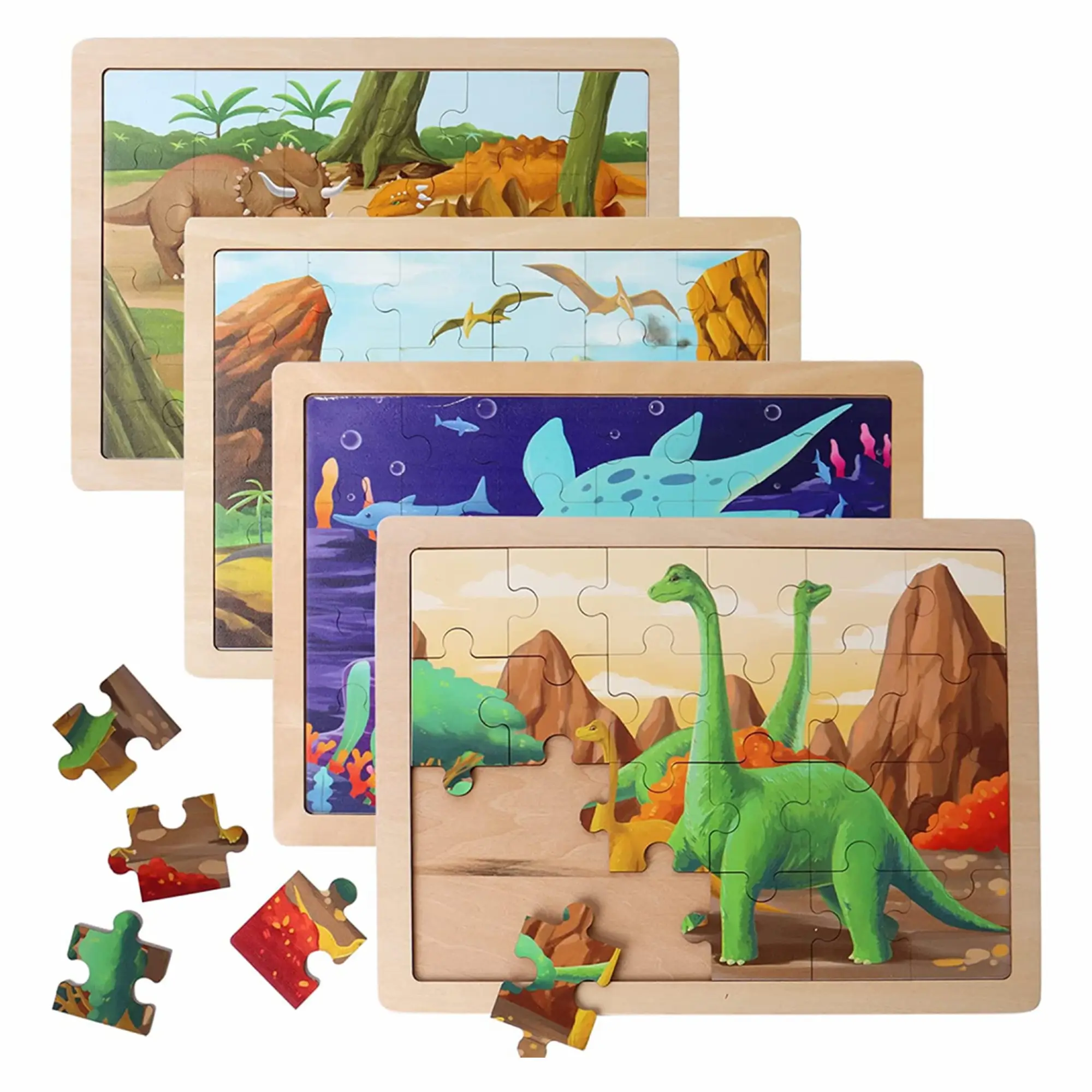 Деревянные пазлы-Динозавры для детей, 24 шт., пазлы для дошкольного обучения, головоломки, доски, игрушки Монтессори