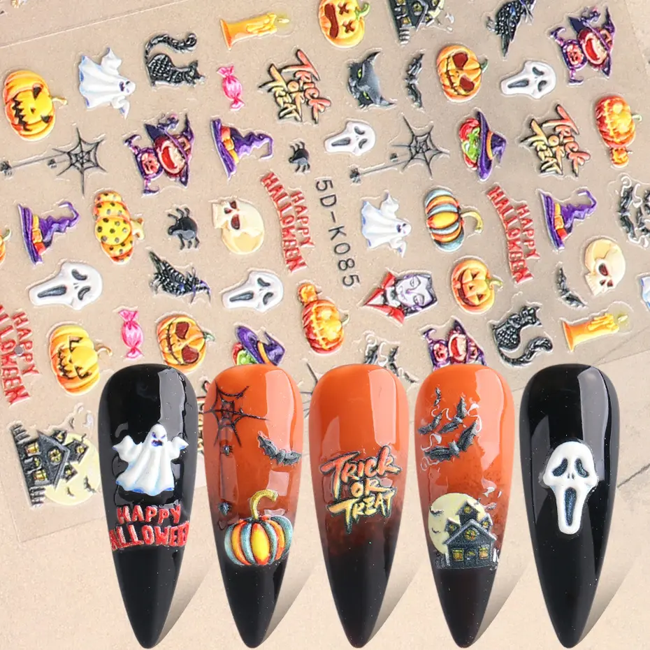 Хэллоуин дизайн ногтей 5D тисненые наклейки Кровавые Губы ладони лак Слайдеры для ногтей Цветочный ужасный Дизайн Маникюр