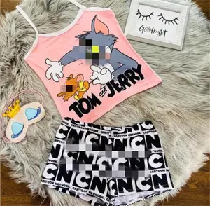 2021 New Arrival Cartoon 2 piece Short Women's Sleepwear pajamas Cartoon sets for Adult