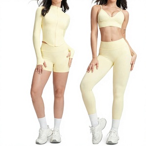 <b>Yellow</b> 2-piece yoga set High waisted spaghetti strap <b>Crop</b> <b>top</b> and shorts set Sweat-wicking activewear for yoga - Product Image 1