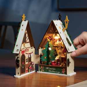 Robotime <span class=keywords><strong>Rolife</strong></span> US Warehouse Cadeaux de Noël DS036 Maison de Noël scintillante Jouets miniatures DIY Puzzles en bois 3D - Product Image 2