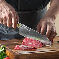 Couteau Santoku en acier Damas personnalisé, motif plume, couteau de chef japonais tranchant avec manche en bois de rose, couteau de cuisine professionnel