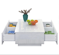 Conception personnalisée Table basse moderne à DEL en bois blanc avec lumière DEL 4 tiroirs lisses pour le salon