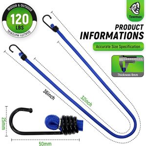 Bungee Koord Met Haken Zware 36 Inch Blauwe Industriële Elastische Stropdas Voor Outdoor Camping Kajakken 12 Stuks - Product Image 5