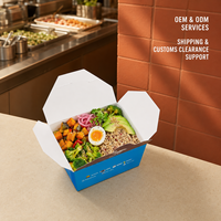 Conteneur alimentaire en papier à emporter avec impression bleue et fermeture pliable pour les repas de céréales et les déjeuners de légumes