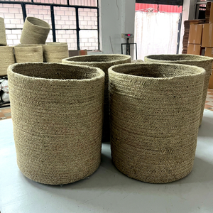 ตะกร้าเก็บของถักมือจากปอกระเจา เส้นใยธรรมชาติ ตกแต่งบ้านสไตล์โบโฮ ขายส่ง รับผลิตตามขนาด - Product Image 1