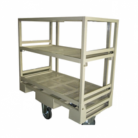 Chariot d'entrepôt métallique personnalisé à étagères multi-niveaux en maille, chariot de transport logistique avec roulettes pour la manutention de marchandises et colis