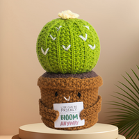 Bunga Kaktus dan Bunga Tung Rajutan Tangan dalam Pot, Ornamen Tema Rajutan/Ucapan Terima Kasih/Hadiah Ulang Tahun