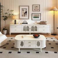 Meuble TV en bois massif de style français avec rangement et table basse combinées pour salon