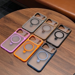 Funda Magnética Mate Translúcida para Teléfono iPhone 17 13 14 15 16 Pro Max 17 Air con Anillo Metálico y Soporte, Resistente a Golpes, Venta al Por Mayor - Product Image 2