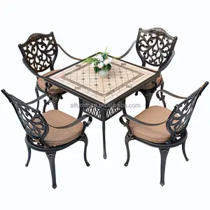 Outdoor Patio Cast Aluminum Furniture Restaurant Ceramic Tile Top 5 Pieces Dining Table And Chair Set