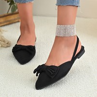 Sandales Plates Élégantes à Nœud Pointues pour Femmes, Chaussures Décontractées Fermées Faciles à Enfiler, Grandes Tailles